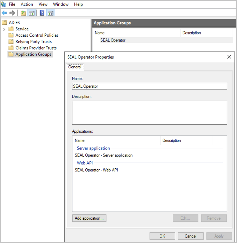 AD FS Application Group Properties