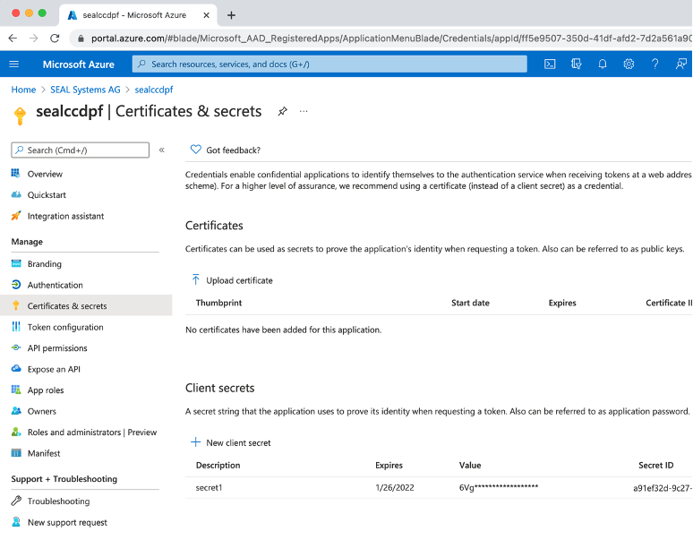 Azure Active Directory add secret