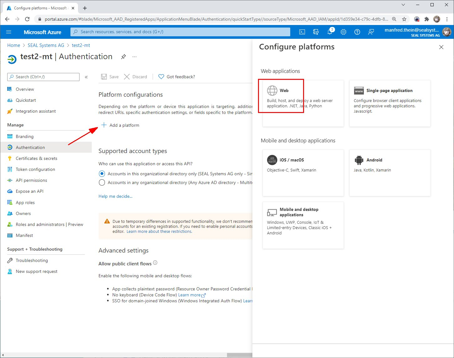 Azure Active Directory add web app